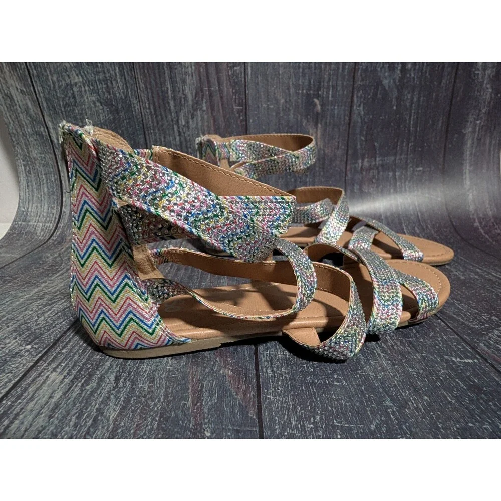 SO Ankle Rainbow Gemstone Sparkle Strappy Sandals Girls Youth Size 4